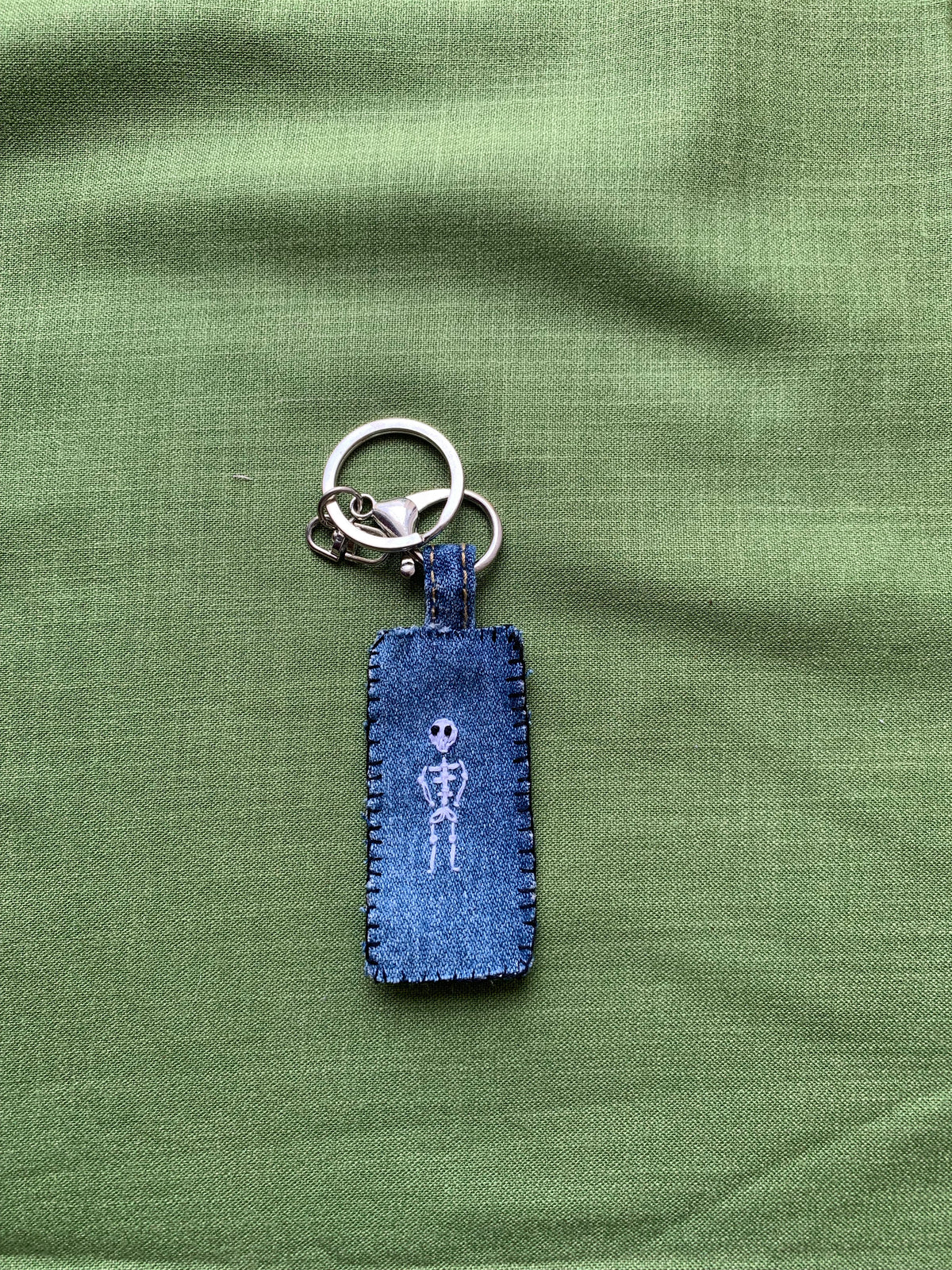Skeleton Upcycled Denim Keychain