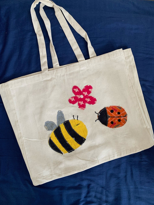 Bee and Ladybug Totebag  (15 x 18 x 5”)