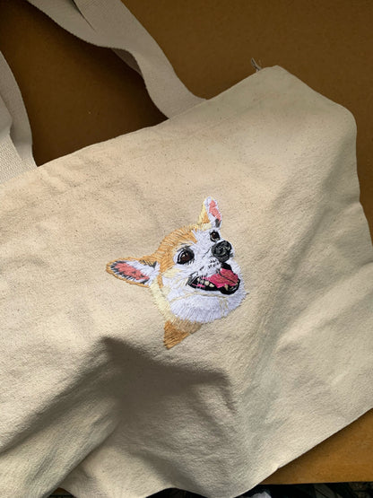 Pet Portrait on Tote Bag  (approx 3.5-4”)