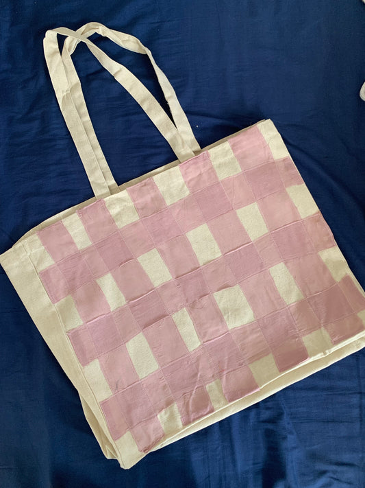 Pink Checks Totebag  (15 x 18 x 5”)