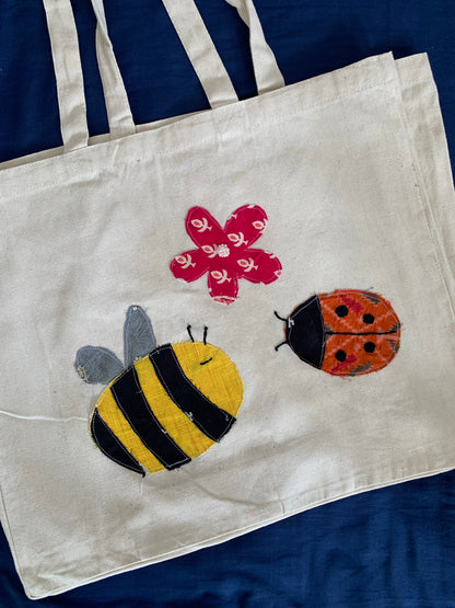 Bee and Ladybug Totebag  (15 x 18 x 5”)