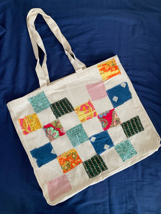 Desi patchwork Totebag  (15 x 18 x 5”)