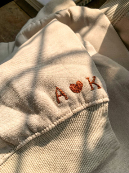 Embroidered Initial on Sweatshirt/Hoodie Sleeve (upto 3 characters)